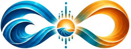 Approved TalkStory Forge ocean-wave infinity mark with central digital sunrise
